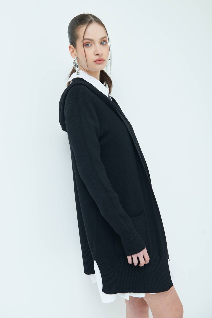 Kikisix CARDIGAN CON DUE TASCHE NERO Soddisfazione Garantita