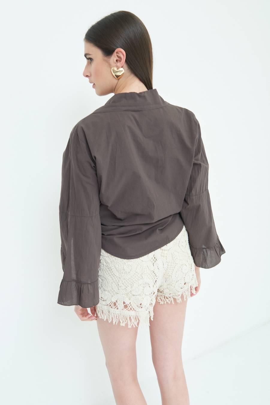 Kikisix CAMICIA MUSSOLA CON NODO CIOCCOLATO Sconto