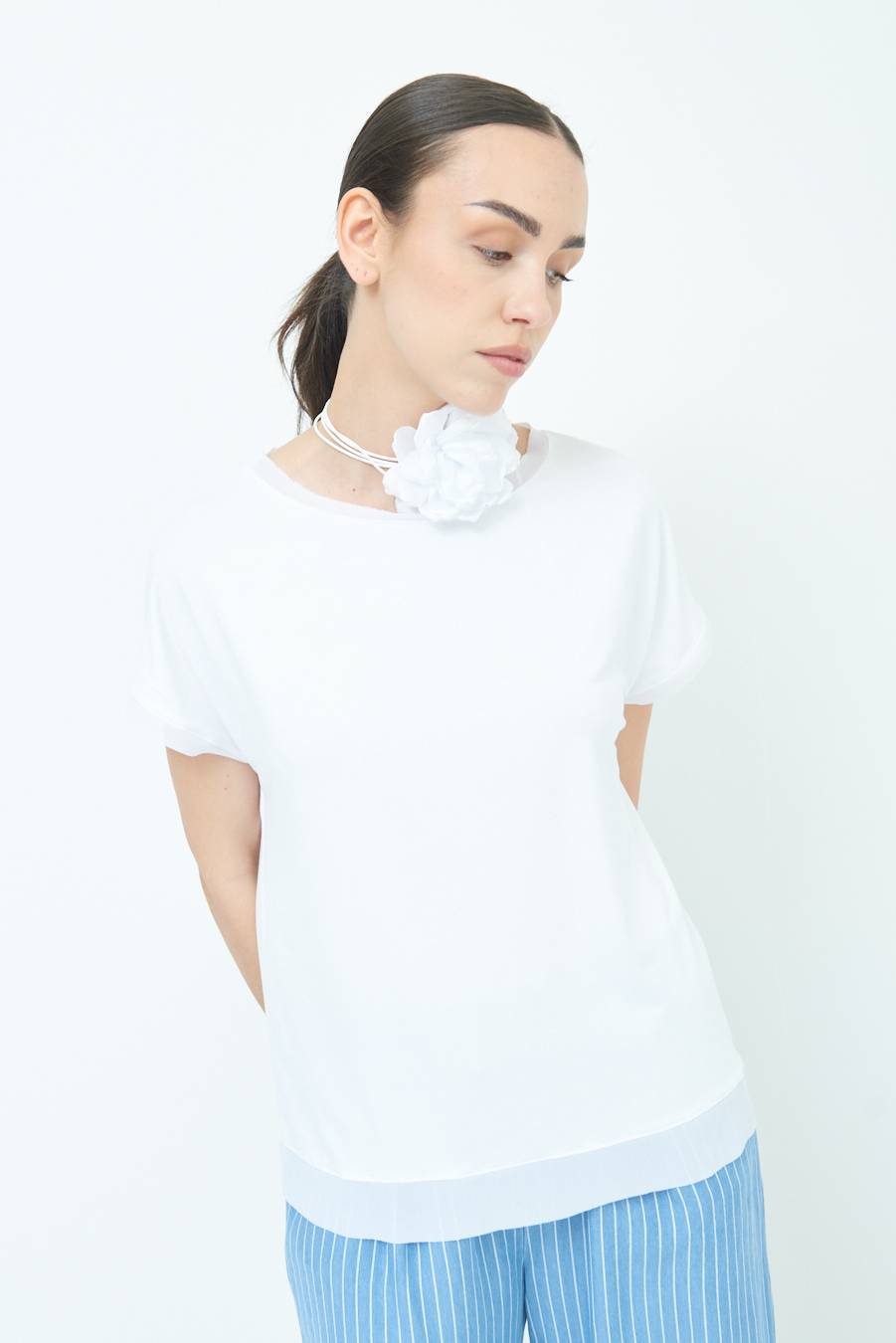 Kikisix MAGLIA PROFILO GEORGETTE BIANCO Nuova