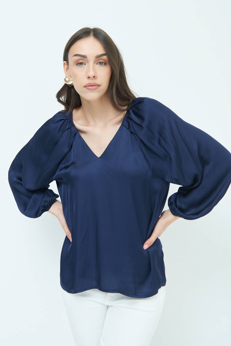 Kikisix CASACCA SCOLLO V RASO VISCOSA BLU Offerta