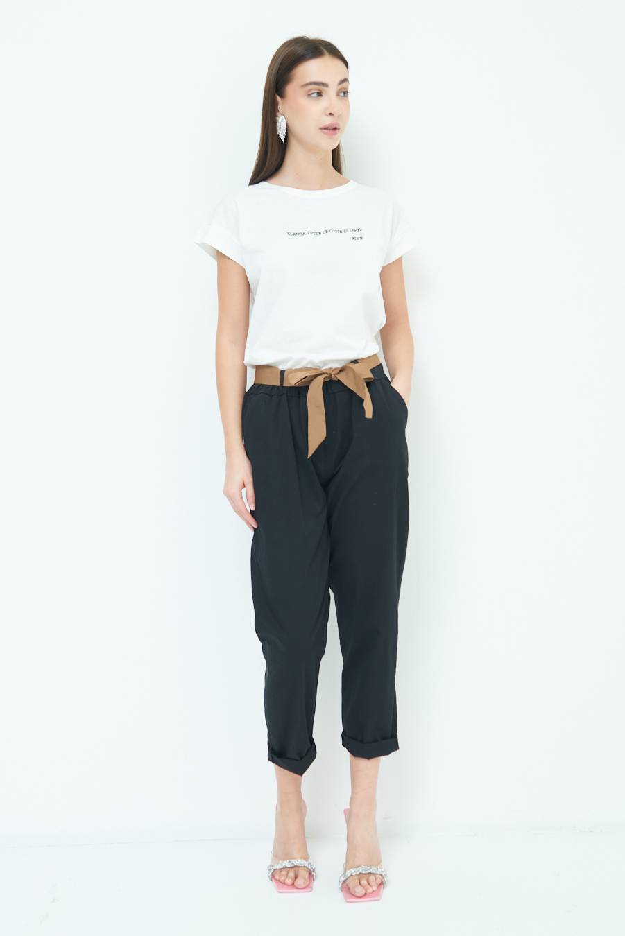 Kikisix PANTALONE DRITTO CON RISVOLTO NERO In Vendita