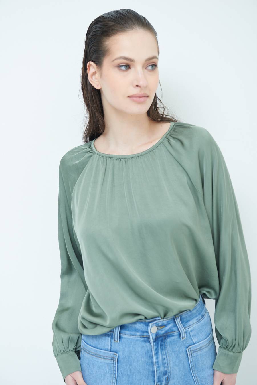 Kikisix CASACCA RASO VISCOSA INCRESPATA COLLO MILITARE Online