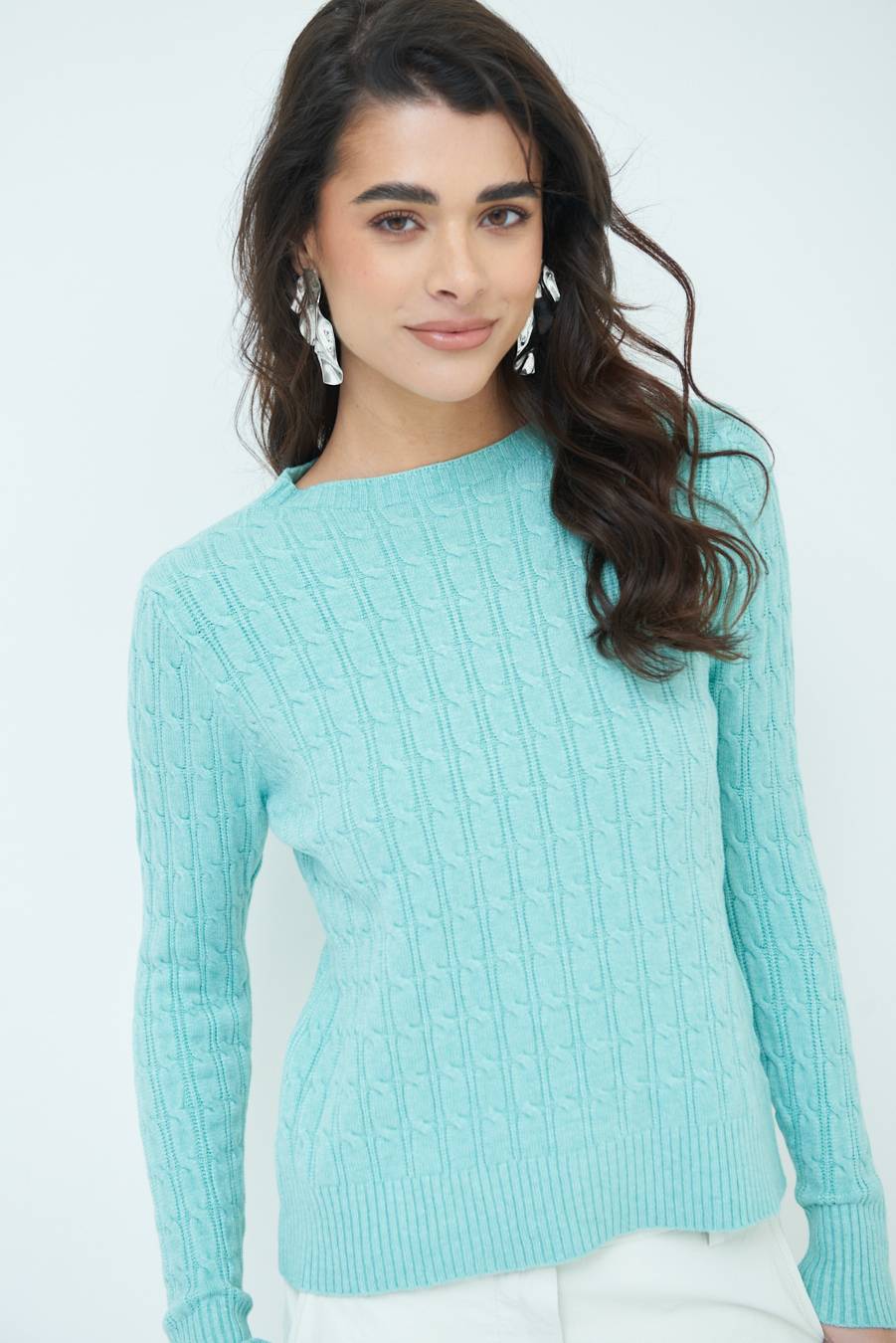 Kikisix MAGLIA PARICOLLO DISEGNO TRECCIA MENTA Presa