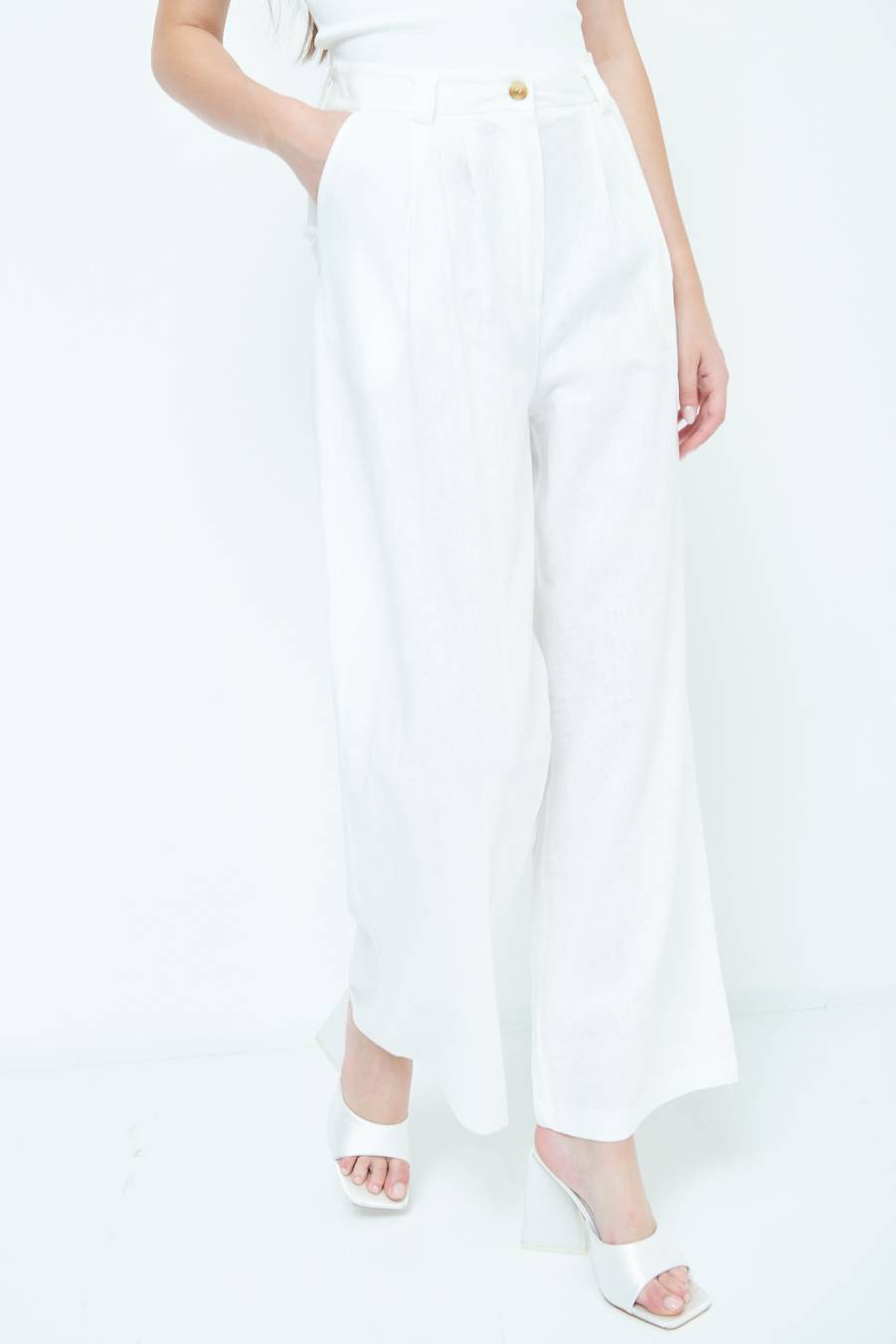 Kikisix PANTA PALAZZO CON PINCE BIANCO Offerte