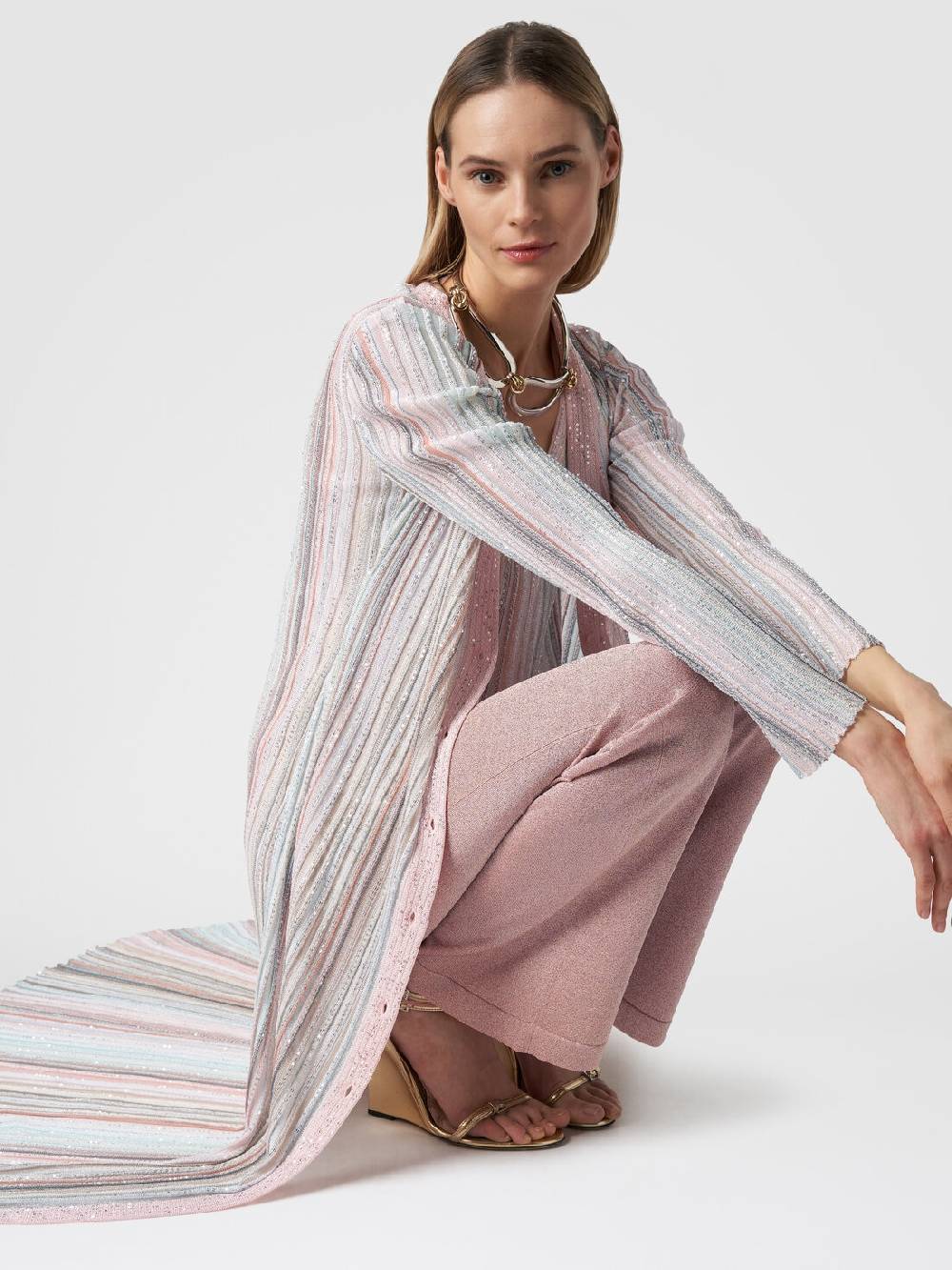 M Missoni Cardigan lungo in maglia con righe verticali e paillettes Spedizione Gratuita
