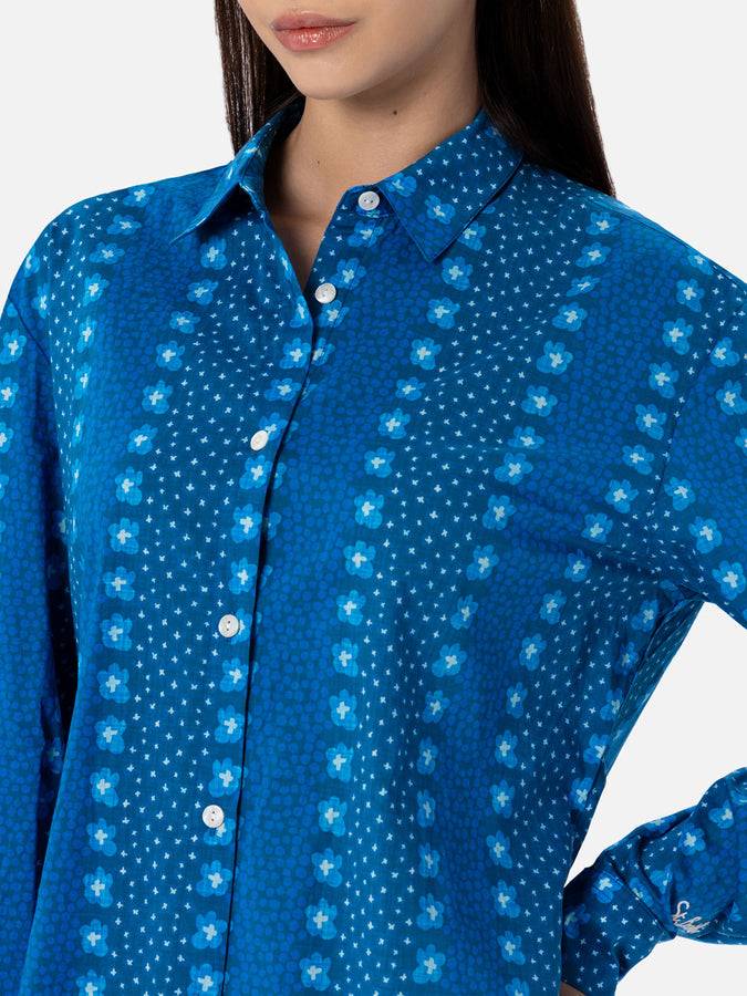 Mc2 Saint Barth Camicia da donna Brigitte in cotone con stampa fiori indaco Qualità