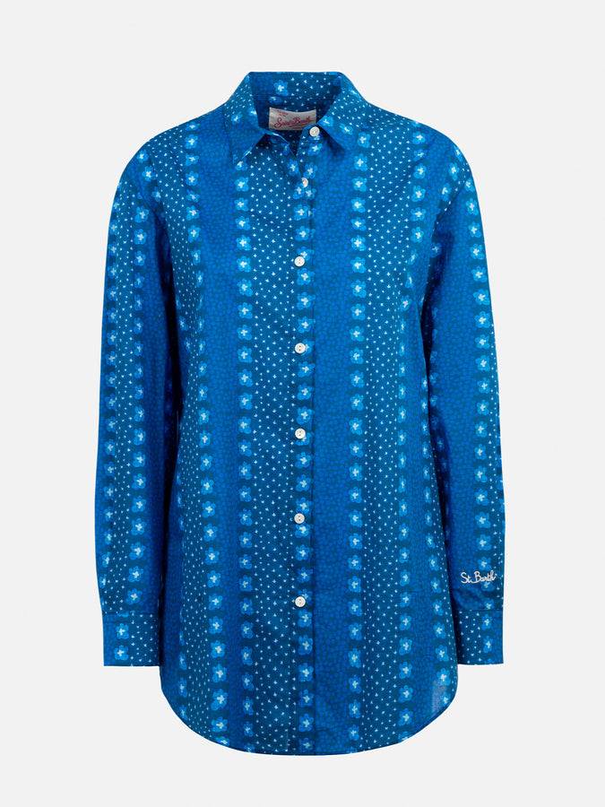 Mc2 Saint Barth Camicia da donna Brigitte in cotone con stampa fiori indaco Acquista Ora