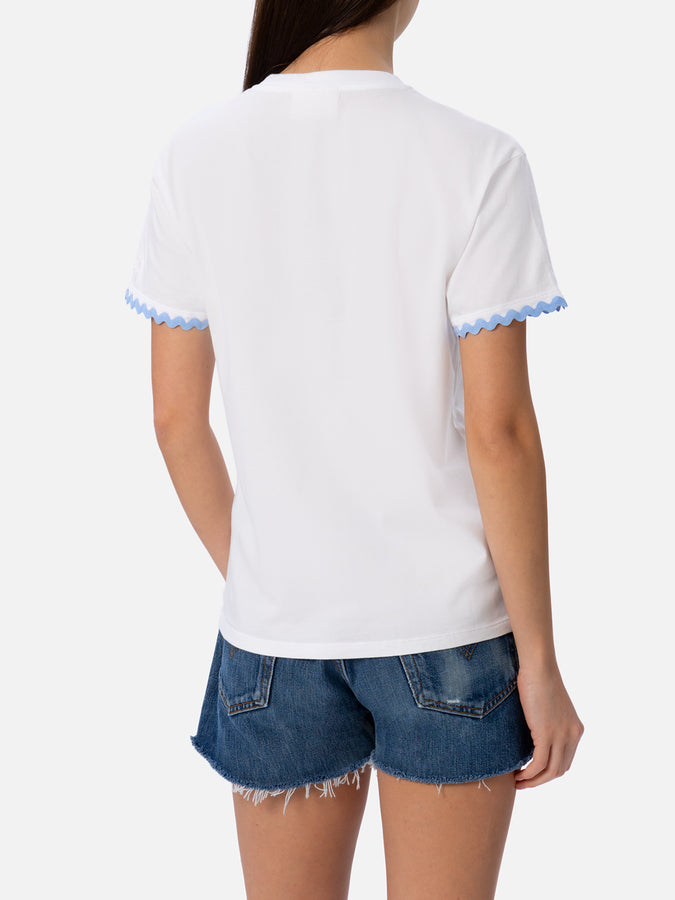 Mc2 Saint Barth T-shirt da donna girocollo Emilie in jersey di cotone con ricamo Portami al Mare 2025