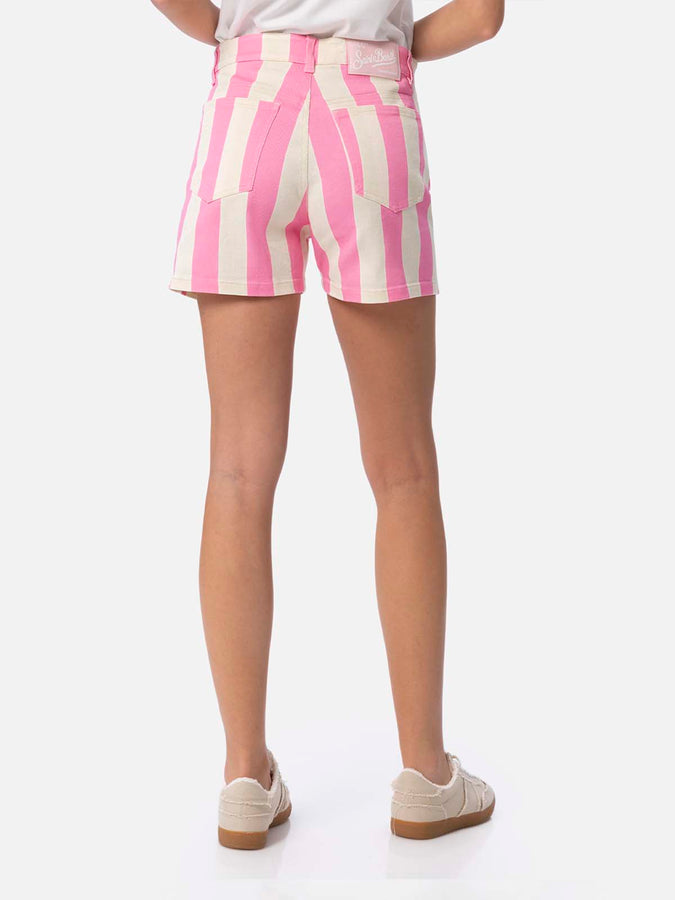 Mc2 Saint Barth Bermuda da donna Cancun in denim stampa righe rosa 2025