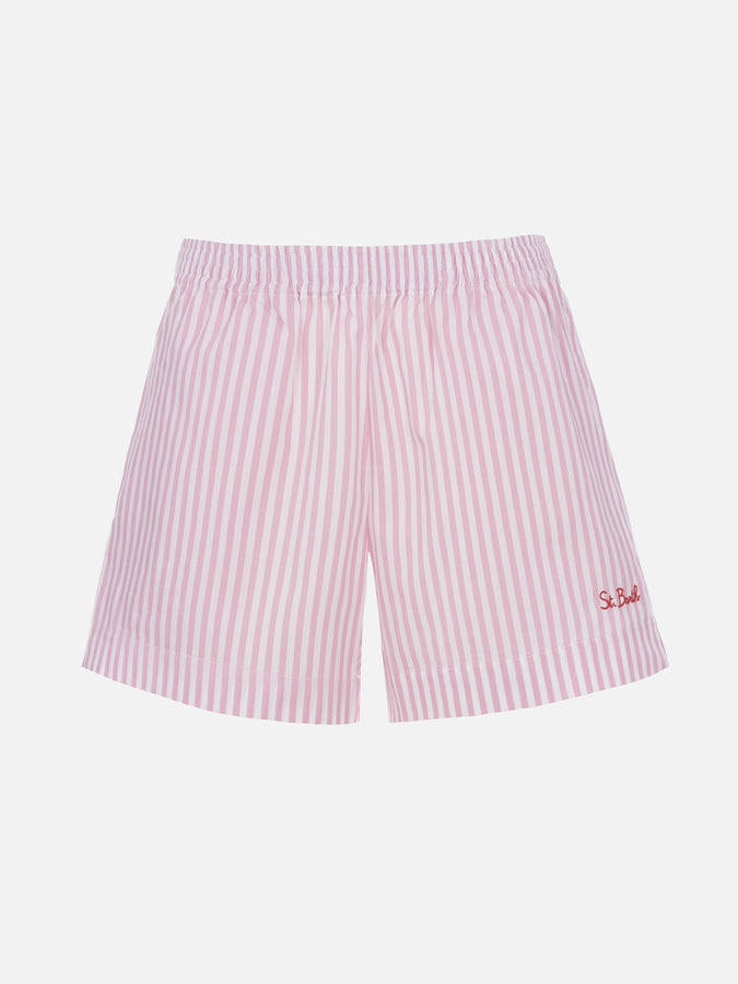 Mc2 Saint Barth Pantaloncini da donna pull up in cotone rigato Meave Vendita