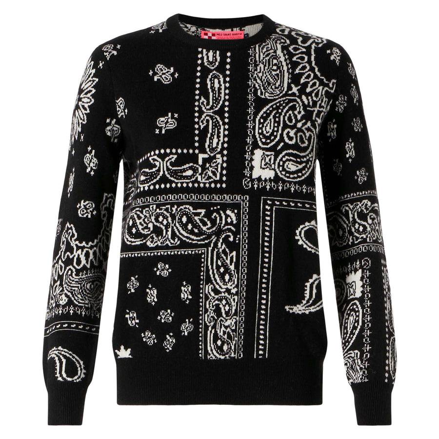 Mc2 Saint Barth Maglia da donna in misto cashmere nero fantasia bandana Nuova