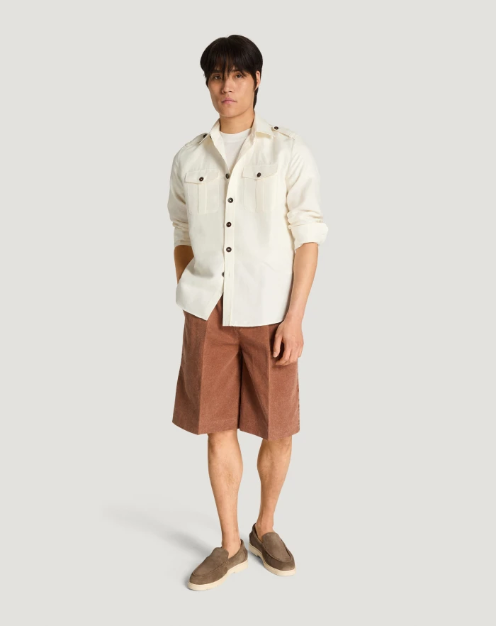 Pantaloni Torino Bermuda in twill di cotone e lino Qualità