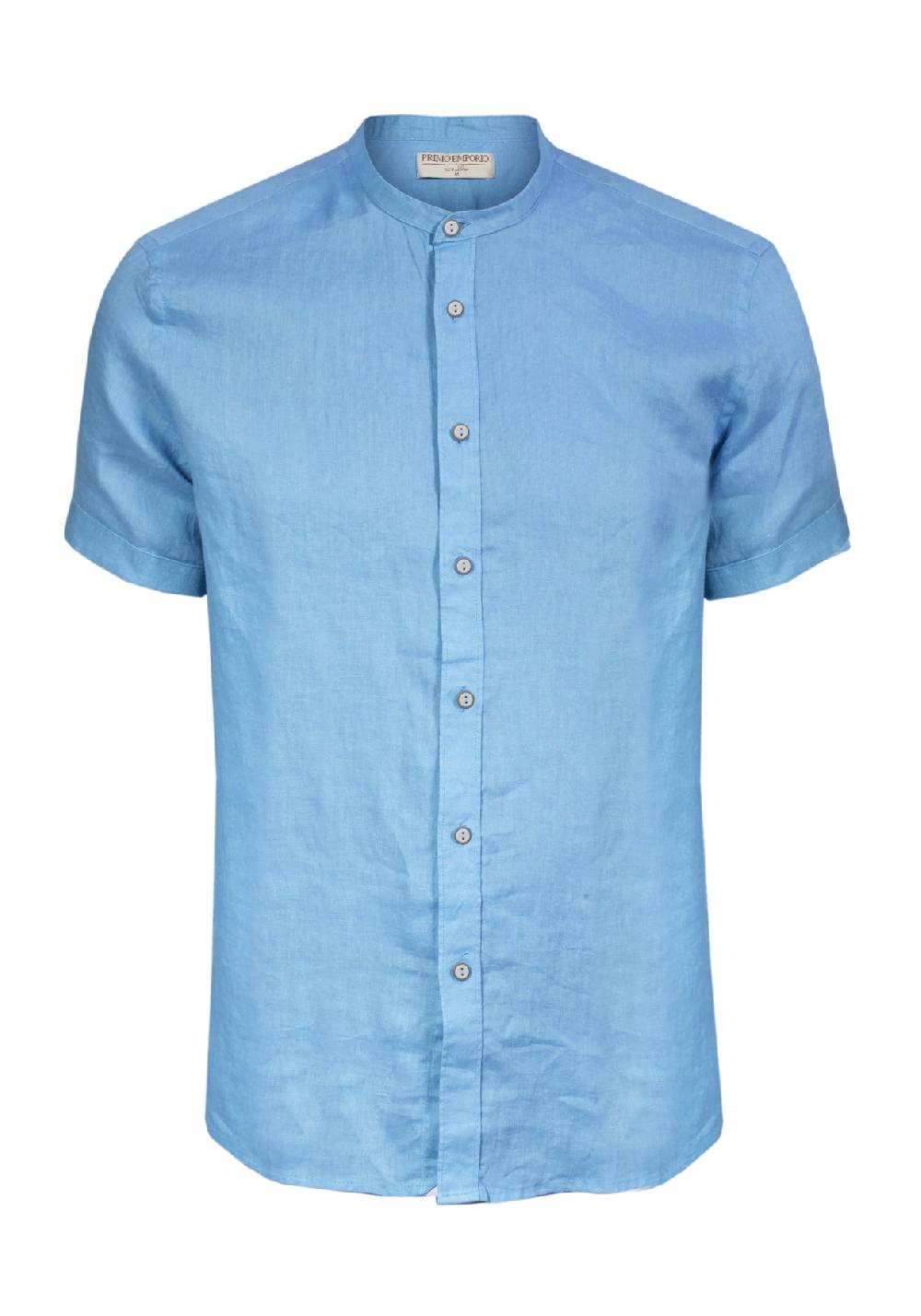 Primo Emporio Camicia di Lino Coreana Mezza Manica - Turchese Outlet