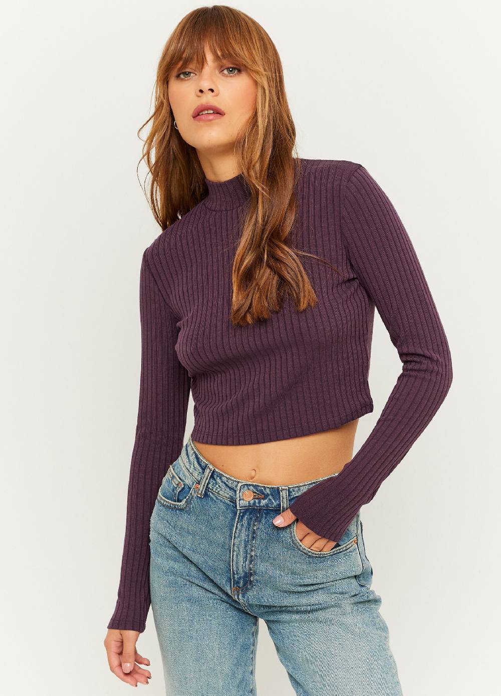 TALLY WEIJL T-shirt cropped a coste piatte mock neck Italia