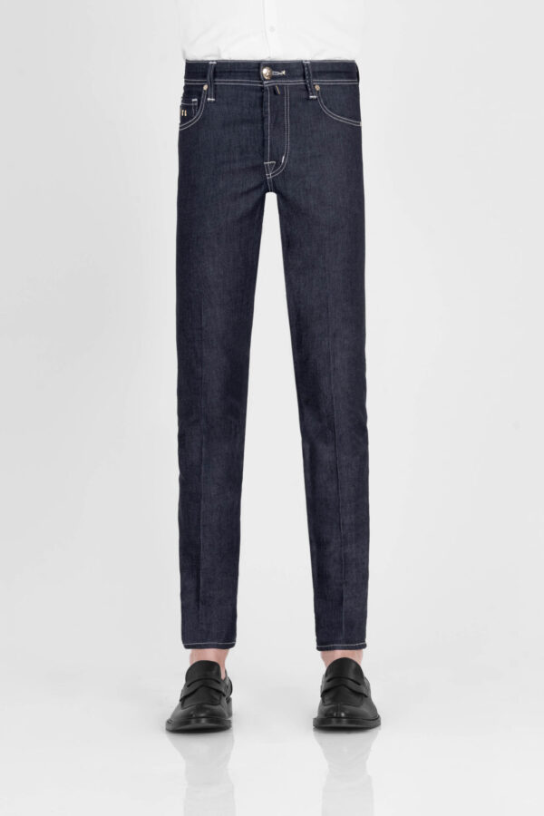 Sartoria Tramarossa JEANS LEONARDO BUTTONS REULAR IN DENIM LIZARD FUCSIA BLU SCURO Negozio