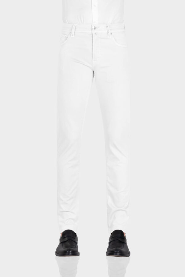 Sartoria Tramarossa PANTALONE LEONARDO BUTTONS REGULAR IN BULL DI COTONE WHITE Vendita Economica