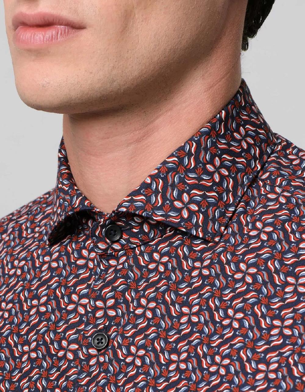 Xacus Camicia Collo francese Fantasia Popeline Rosso fuoco Saldi
