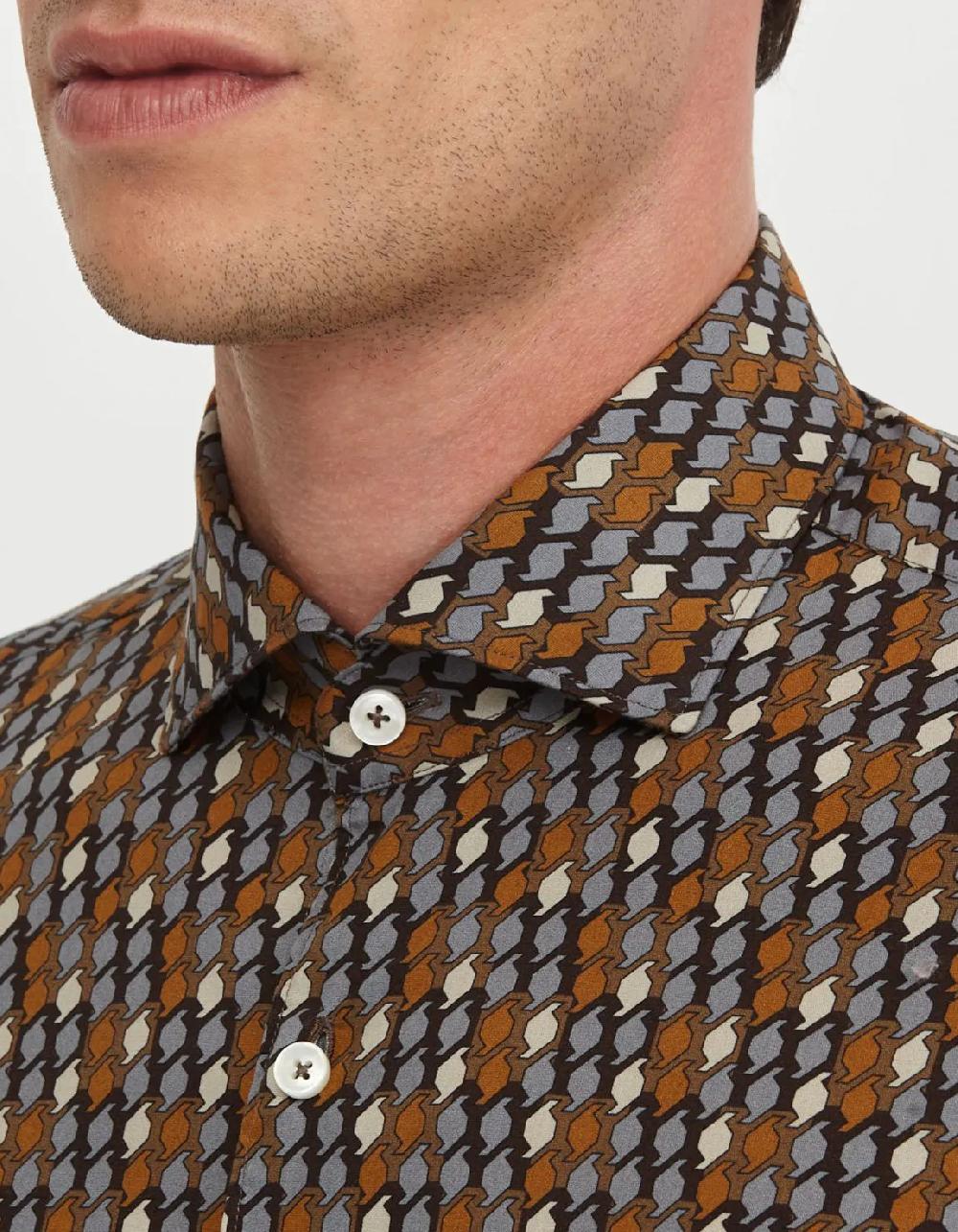 Xacus Camicia Collo francese Fantasia Popeline Marrone Vendita