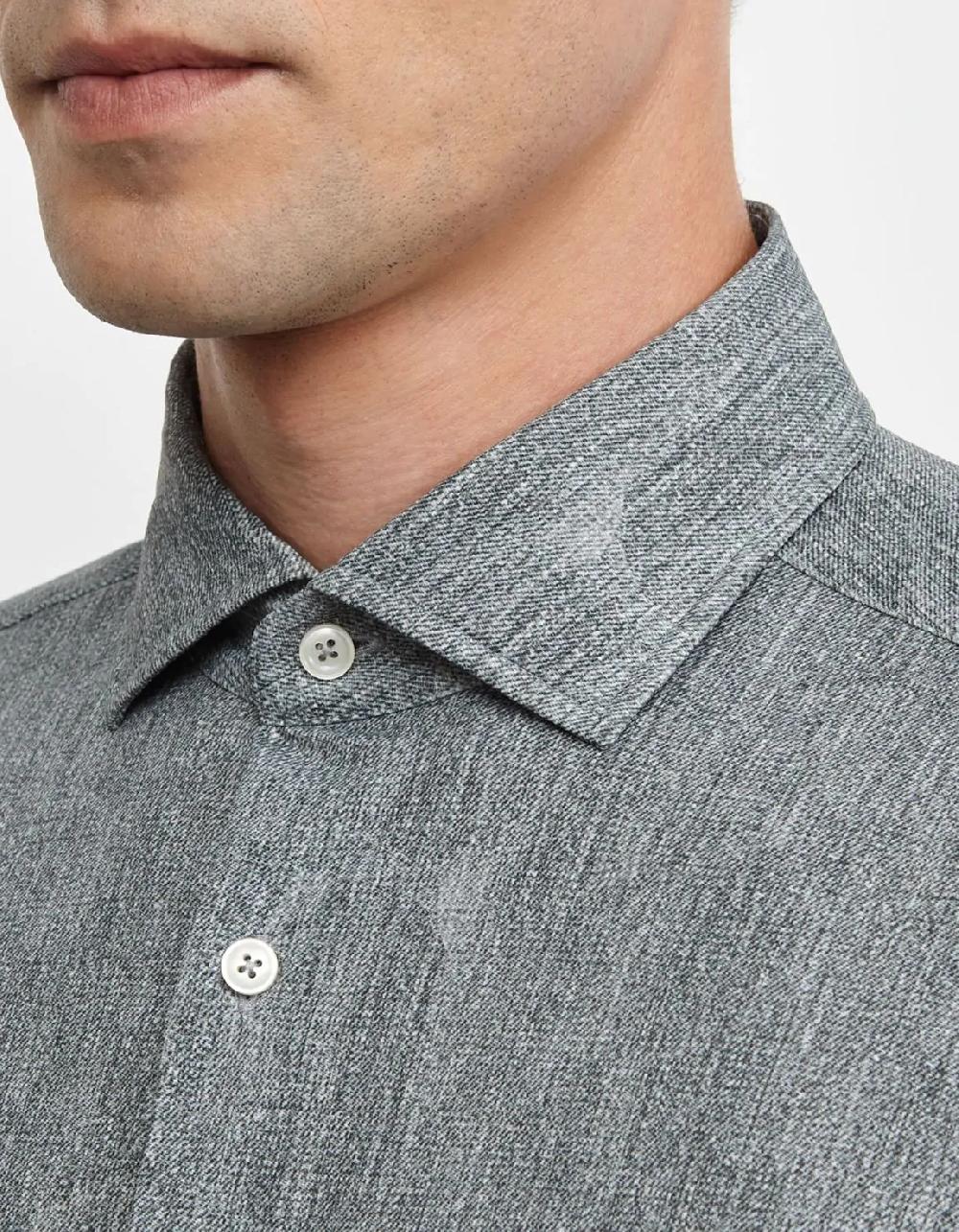 Xacus Camicia Collo francese piccolo Tinta Unita Twill Grigio scuro