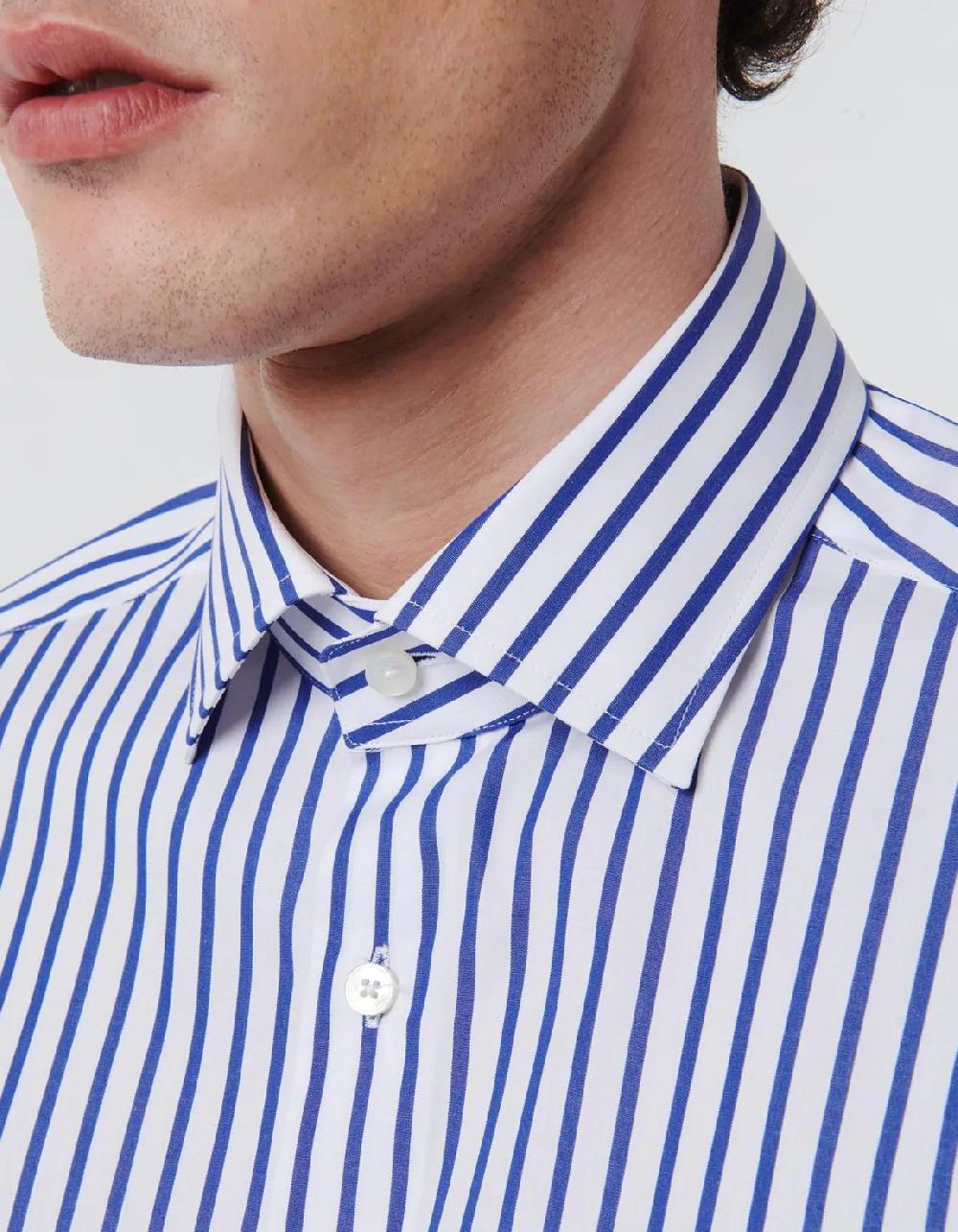 Xacus Camicia Collo italiano Righe Popeline Blu